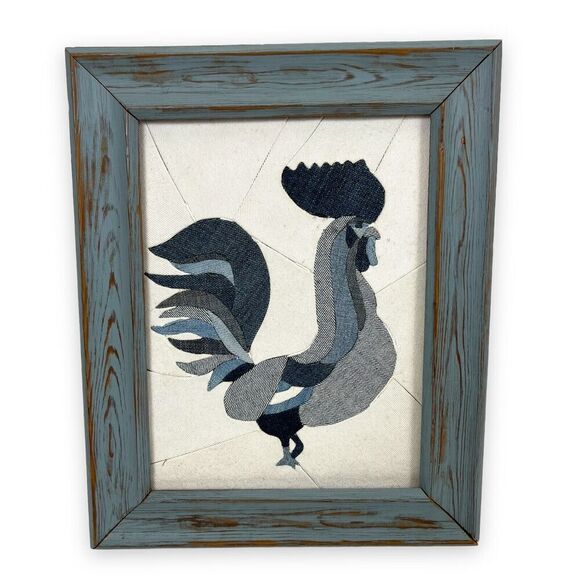 handmade Other - Handmade Rooster Fabric Collage Framed Artwork Patchwork